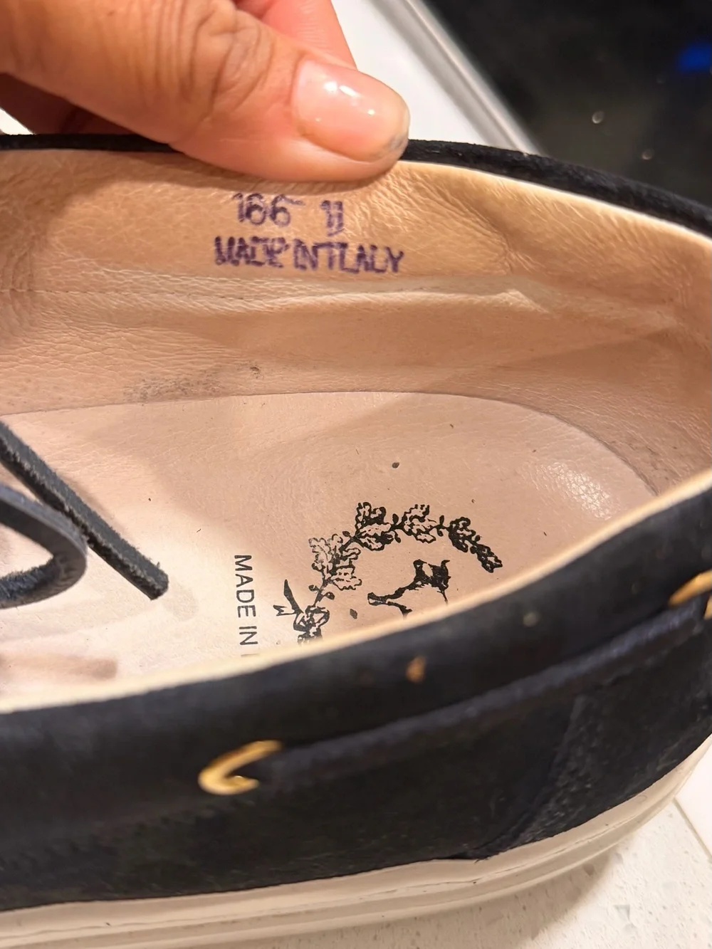 Del Toro Navy Suede Camouflage Boat Shoes with Gold Eyelets